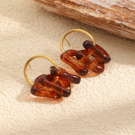 Boucles d'oreilles pendantes rétro triangulaires en résine et acier inoxydable étanches pour femmes