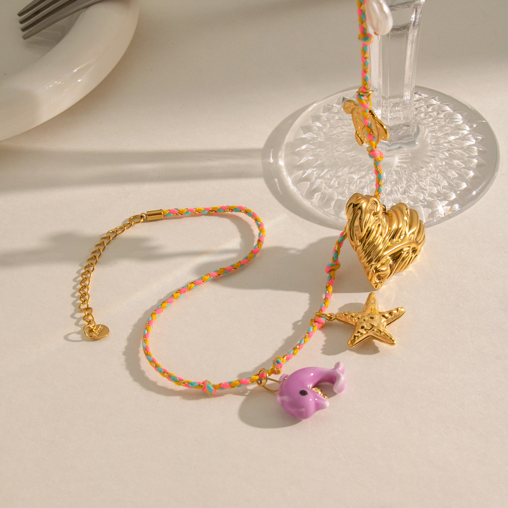 Colliers Tressés Pour Femmes, Motif Cœur Océanique Romantique, En Acier Inoxydable Étanche Couleur Or Image5