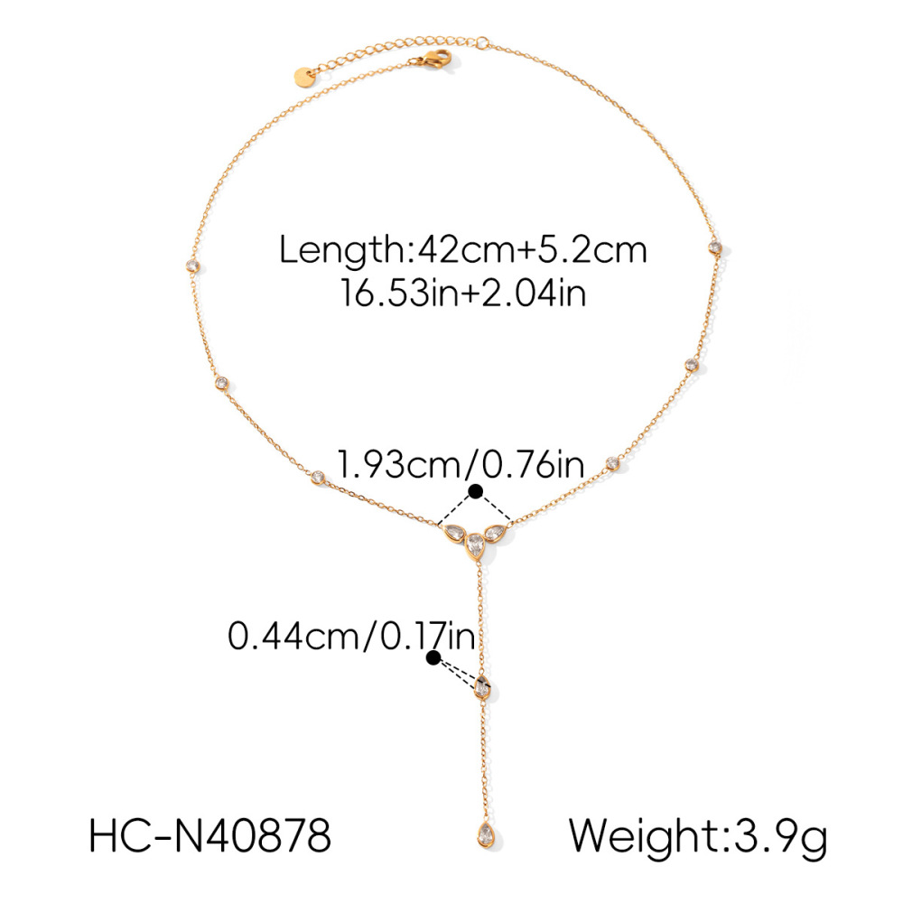 Colliers Pendentifs Pour Femmes Simple Series Daily Droplet En Acier Inoxydable Étanche Couleur Or Avec Zircon h5Image2