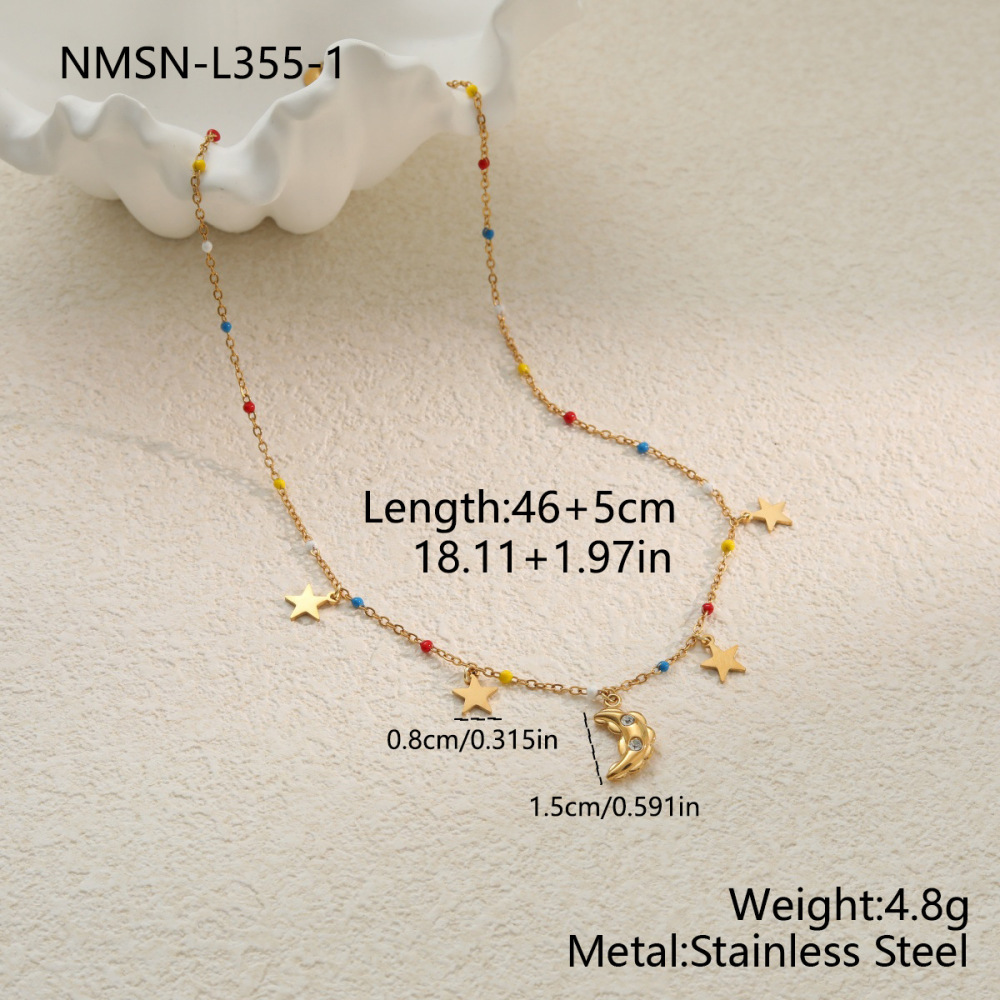 Colliers À Maillons Simple Series Daily Star Chain Moon En Acier Inoxydable Étanche Couleur Or Pour Femmes