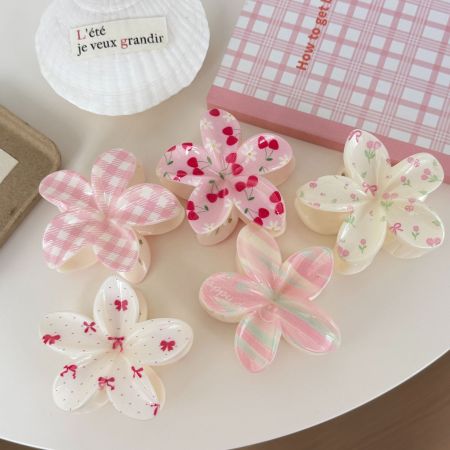 Pinces à cheveux en acétate cerise, motif fleur douce, cœur, nœud, rayures et carreaux, coloris mélangés
