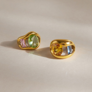 Bagues Pour Femmes De La Luxueuse Collection « Rectangle Et Ellipse », Élégantes, En Acier Inoxydable, Étanches, Couleur Or, Serties De Zircon. h5 Image4