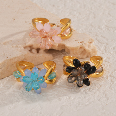 Bagues romantiques en cristal et fleurs délicates, collection Sweet Flower