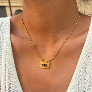 Collier Pendentif Œil De Diable Quotidien Simple Series En Acier Inoxydable Étanche Couleur Or Pour Femme h5 Image2