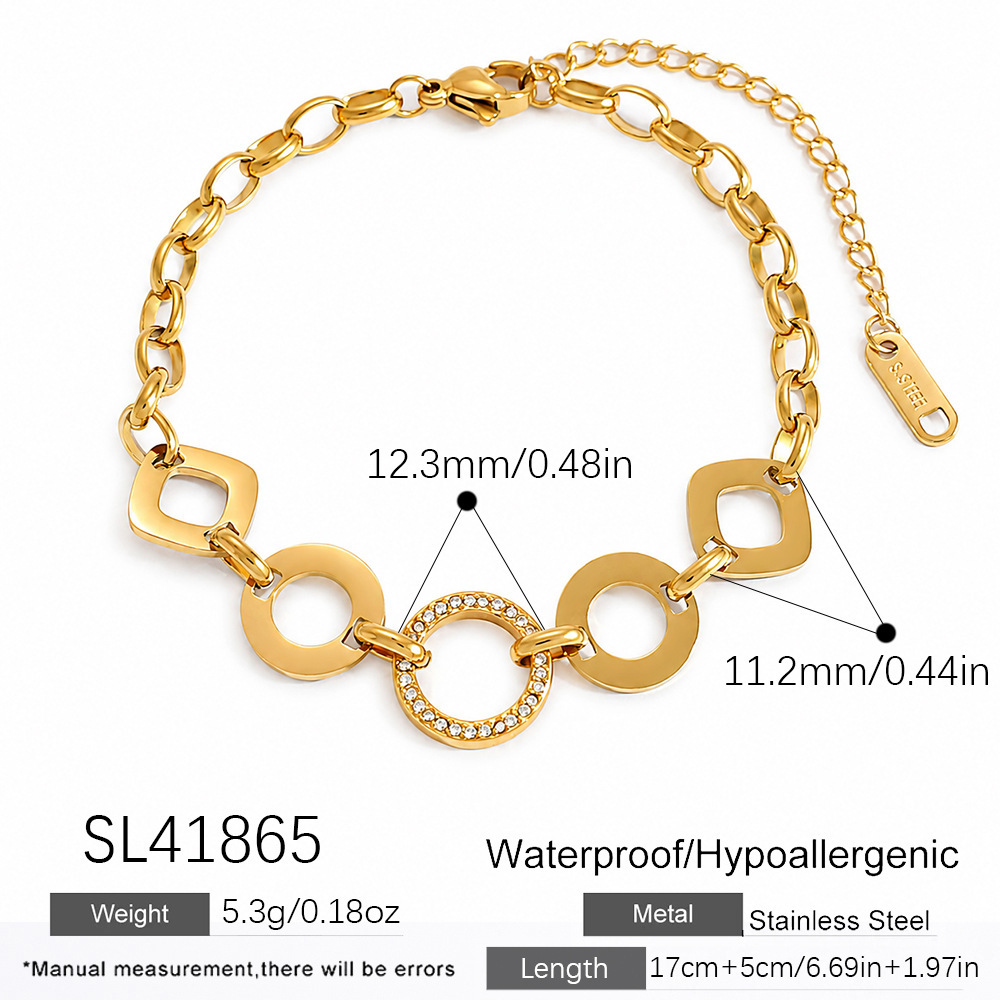 Bracelet Chaîne Femme En Acier Inoxydable Doré, Imperméable, Forme Géométrique Patchwork Décontractée