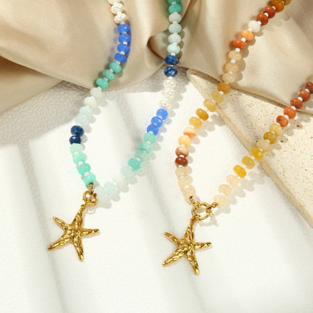 Colliers de perles pour femmes, style océanique, étoiles de mer, pierres naturelles