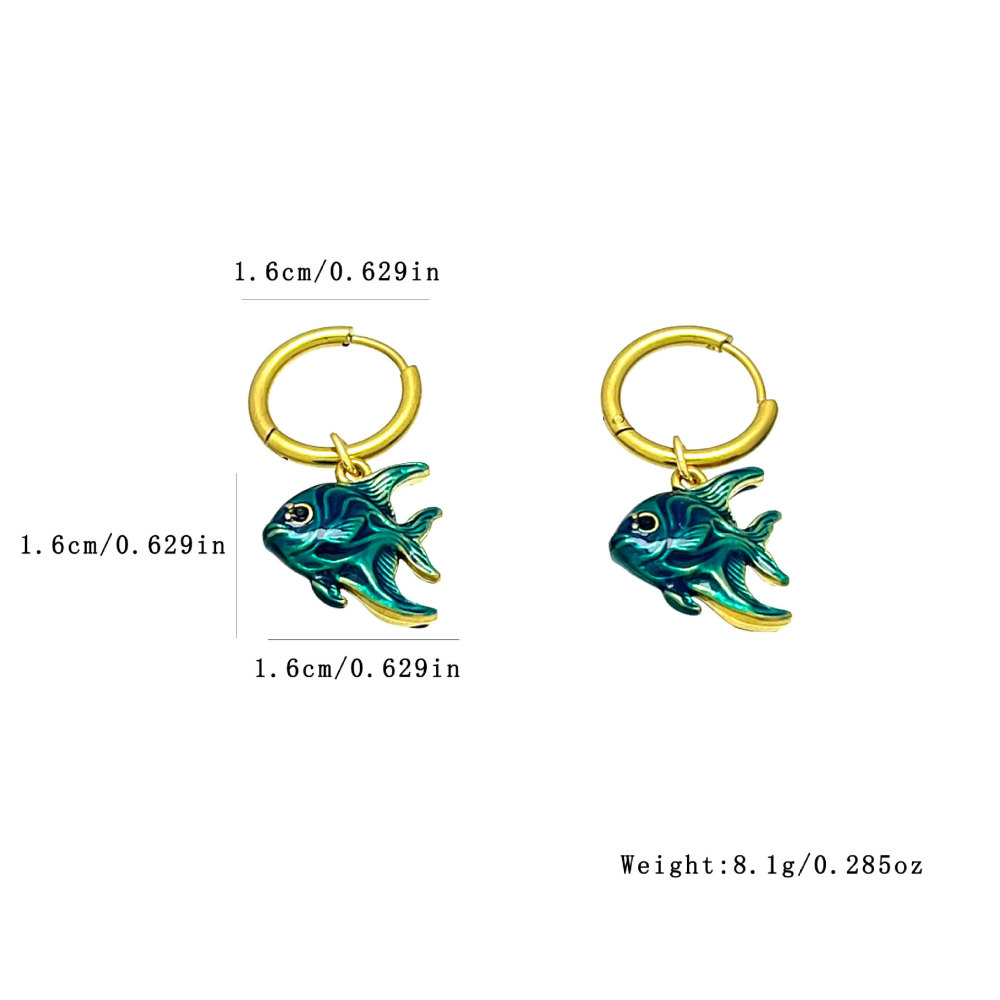 Boucles D'Oreilles Pendantes Rétro En Acier Inoxydable, Couleur Or, Pour Femme, Motif Poisson Image4