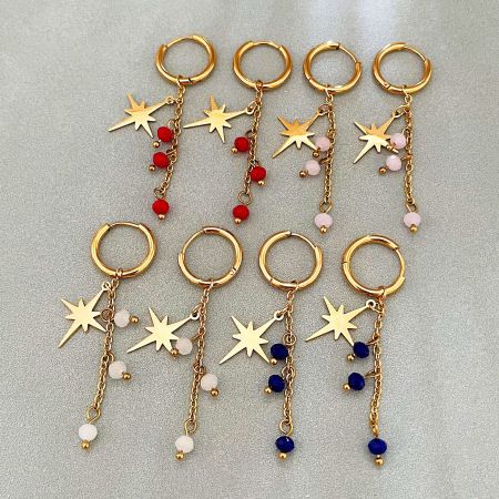 Boucles d'oreilles pendantes pour femmes, modèle Sweet Tassel Star, en acier inoxydable, étanches, couleur or, de la collection Simple Series.