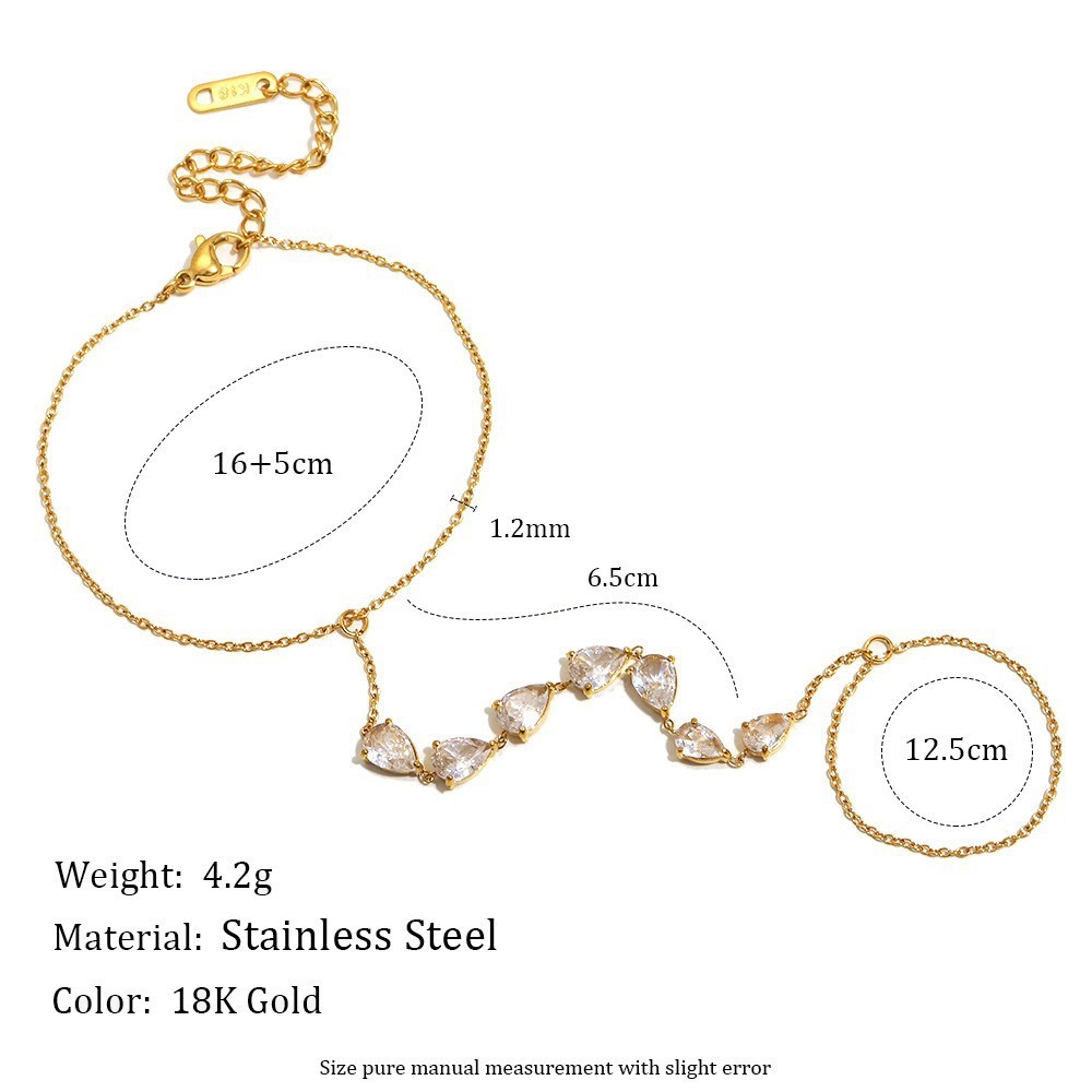 Chaîne De Poignet Simple Et Luxueuse En Acier Inoxydable, Couleur Or, Avec Zircon, Ornée D'Une Goutte. 