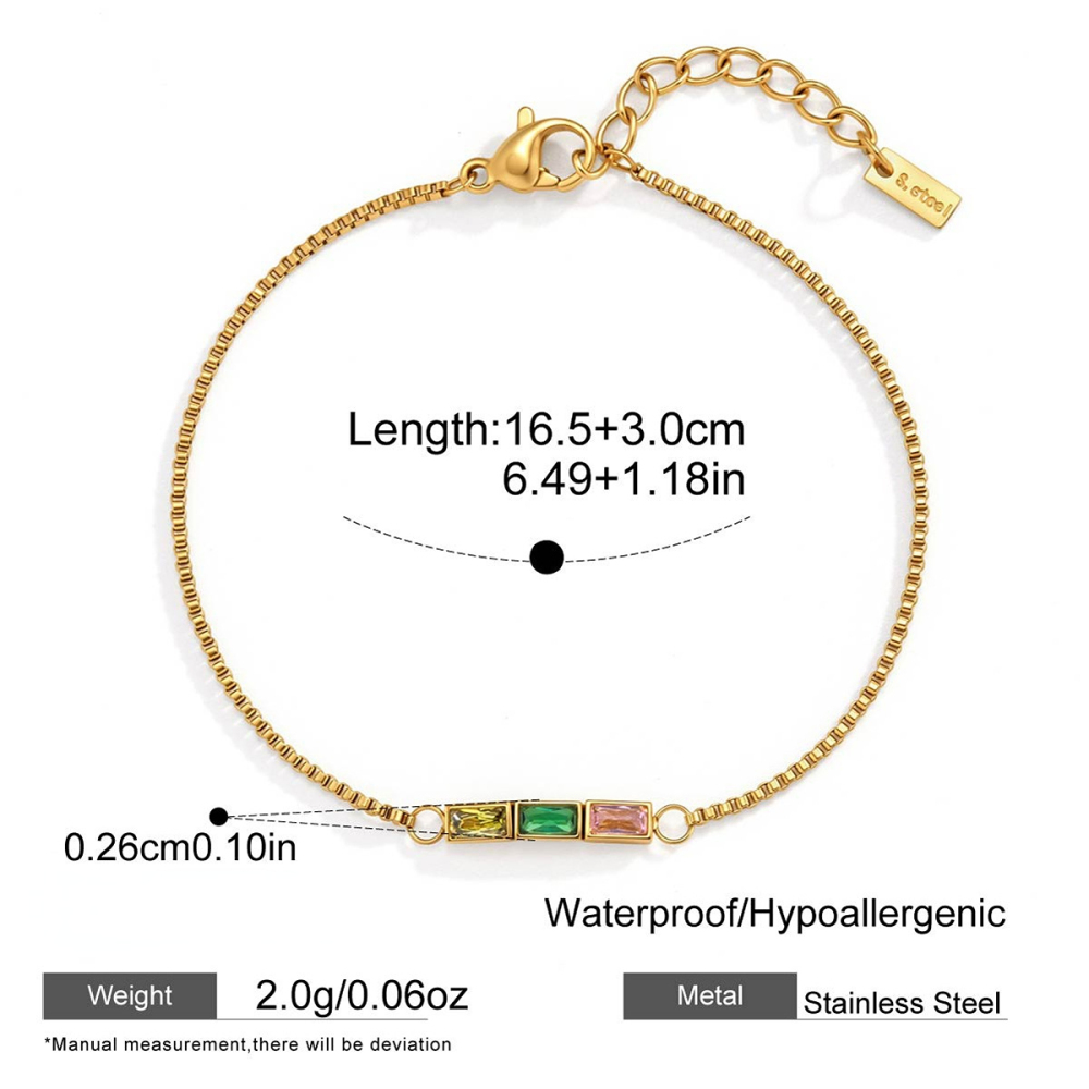 Bracelet Chaîne Femme En Acier Inoxydable, Imperméable, Couleur Or, Avec Zircon, Forme Géométrique Simple