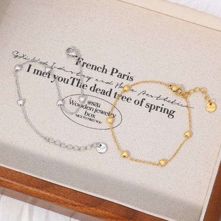 Bracelet chaîne femme en acier inoxydable, couleur or, avec motif cœur simple 2