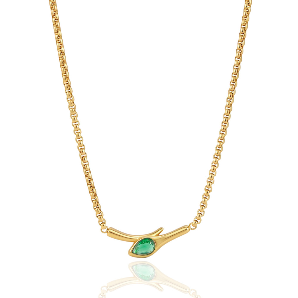 Collier Pendentif Femme Luxueux Au Style Rétro, En Acier Inoxydable, Couleur Or, Orné D'Un Zircon Et D'Une Chaîne Serpent. Image5