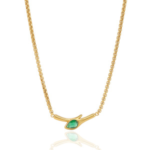 Collier Pendentif Femme Luxueux Au Style Rétro, En Acier Inoxydable, Couleur Or, Orné D'Un Zircon Et D'Une Chaîne Serpent. h5 Image5