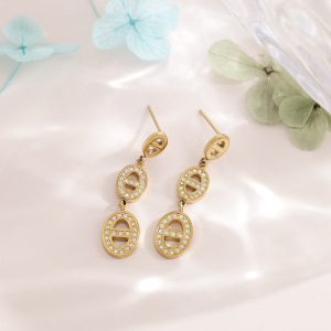 Boucles D'Oreilles Pendantes Pour Femme, Forme Géométrique, En Acier Inoxydable, Étanches, Couleur Or, Ornées De Strass. h5 Image3