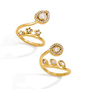 Bague Pour Femme En Acier Inoxydable Doré, Imperméable, Sertie D'Un Zircon Et Ornée D'Un Cœur De Forme Irrégulière, Élégante Et Luxueuse. h5 Image4