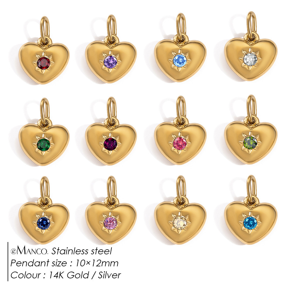 Pendentifs Femme Simple Series Diy Rétro En Forme De Cœur, En Acier Inoxydable Étanche, Couleur Or Image7