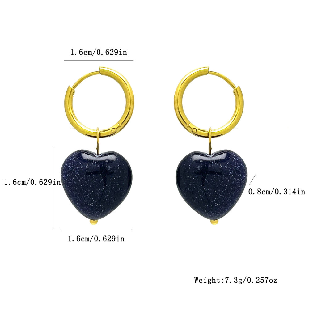 Boucles D'Oreilles Pendantes Pour Femme, Motif Cœur Simple Et Pierres Naturelles h5Image3