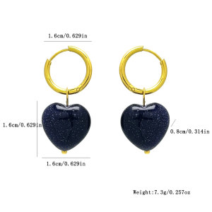 Boucles D'Oreilles Pendantes Pour Femme, Motif Cœur Simple Et Pierres Naturelles h5 Image3