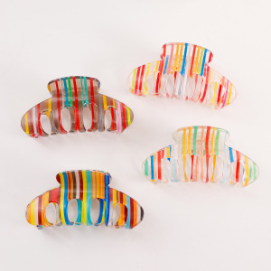 Pinces À Cheveux En Pvc À Rayures Décontractées Et Lignes De Couleurs Mélangées, Série Simple h5 Image3