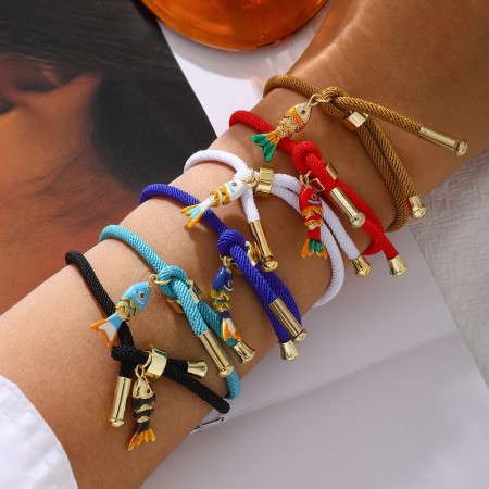 Bracelets tressés ethniques pour femmes, motif poisson, couleur cuivre et or