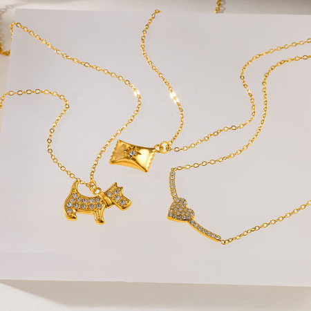 Colliers pendentifs pour femmes, collection Simple, motif animal géométrique, en acier inoxydable, couleur or, avec zircon, étanches.