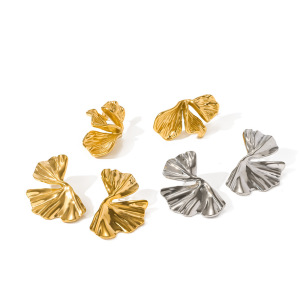 Boucles D'Oreilles Puces Pour Femmes En Acier Inoxydable, Forme Feuille, Couleur Or, Étanches h5 Image3