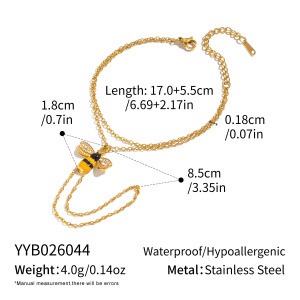 Chaîne De Poignet Pour Femme En Acier Inoxydable Émaillé En Forme D'Abeille, Couleur Or, Ornée De Strass. h5 