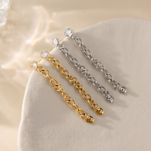 Boucles D'Oreilles Pendantes Pour Femme, En Acier Inoxydable, Couleur Or, Avec Zircon Et Chaîne Simple Et Étanche h5 Image3