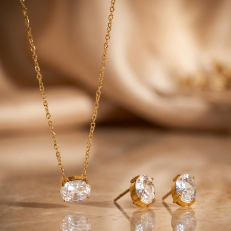Ensembles de colliers pour femmes en acier inoxydable étanche, couleur or et zircon.