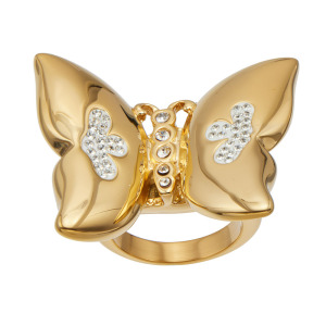 Bagues Fantaisie Décontractées En Acier Inoxydable Doré, Style Papillon Ajouré, Collection Luxueuse. Collection Luxueuse. Bagues Tendance En Acier Inoxydable, Couleur Or, Ajourées Et Résistantes Aux Intempéries. h5 Image5