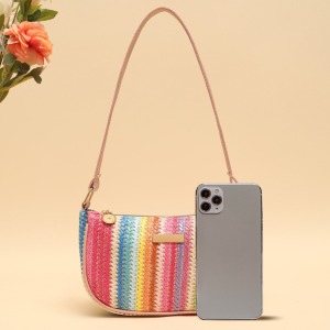 Sac Carré Pour Femme En Raphia Tissé À Rayures Multicolores Style Décontracté h5 Image4