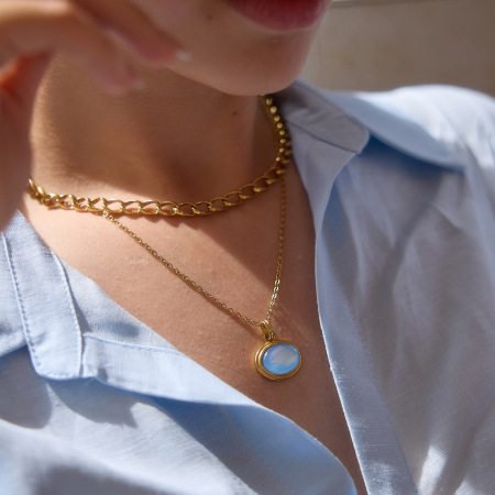Colliers pendentifs pour femmes, collection Simple Series Daily Chain Circle, en acier inoxydable étanche, couleur or