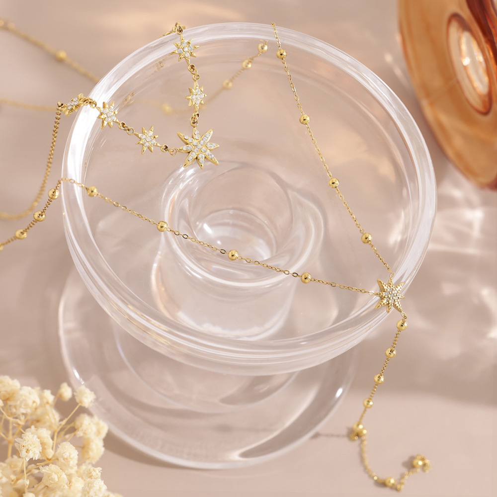 Colliers Pendentifs Pour Femmes En Acier Inoxydable, Couleur Or, Avec Cristal Et Étoile, Série Simple Image3