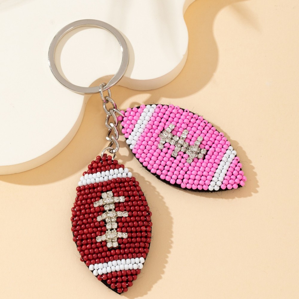 Porte-Clés En Alliage, Strass Et Perles De Sport Tissées En Forme D'Ellipse, De Couleurs Assorties, De La Série Simple Sports. Image3
