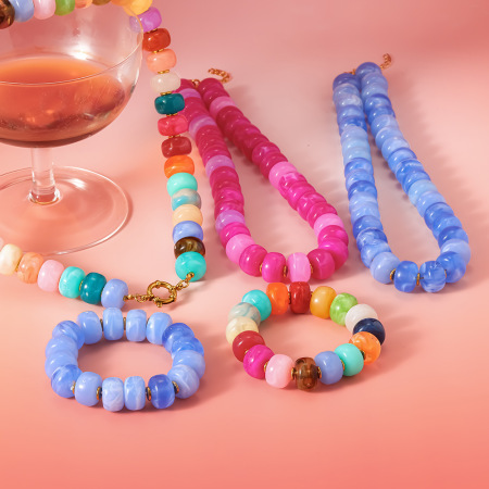 Colliers de perles bohèmes simples, forme géométrique, acrylique, couleur or, pour femmes 2