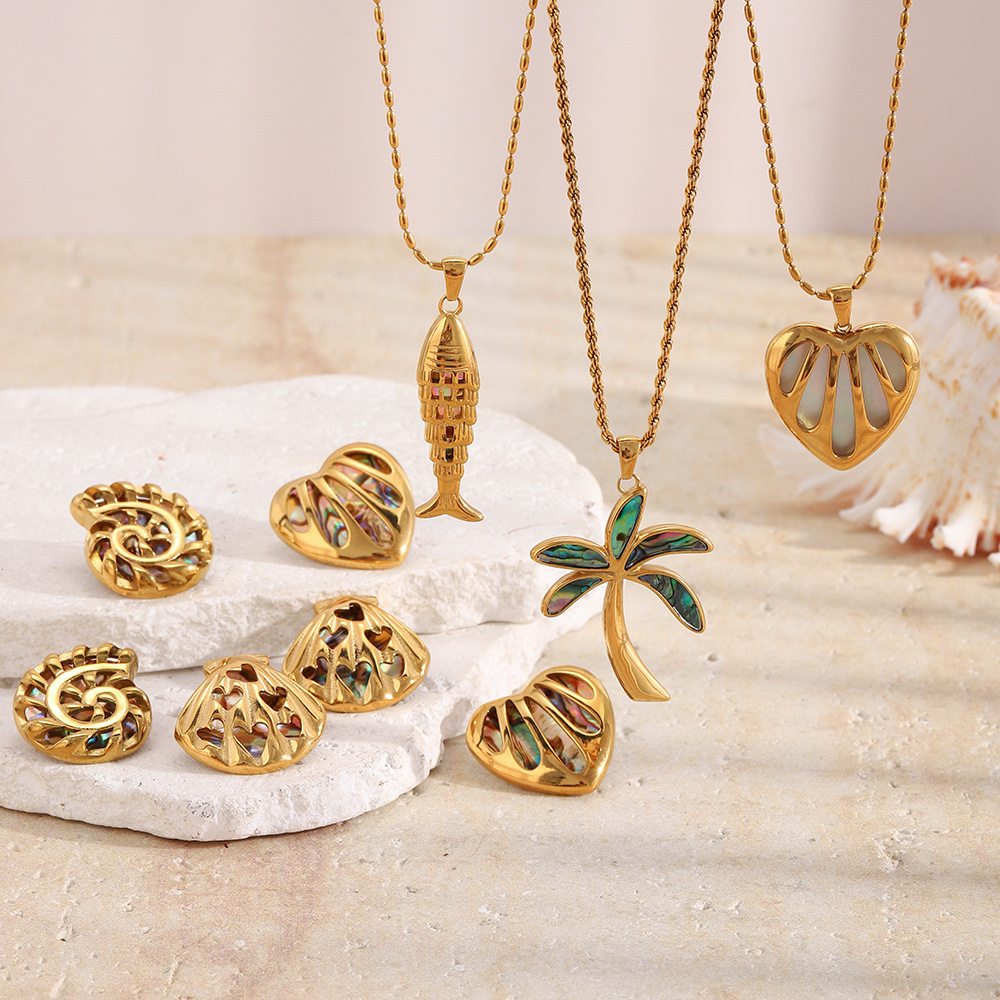 Ensembles De Bijoux Pour Femmes En Acier Inoxydable Doré, Style Océan Romantique, Motif Coquillages h5Image2