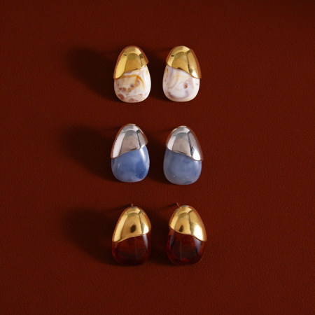 Boucles d'oreilles puces pour femmes, collection Simple Series Droplet, dégradé de couleurs, en résine dorée