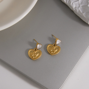 Boucles D'Oreilles Pendantes Pour Femme, Collection Romantique Sweet Heart Angel, En Acier Inoxydable Étanche, Couleur Or Et Zircon. h5 Image3