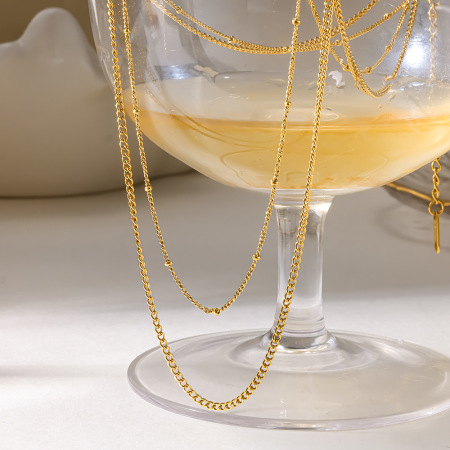 Colliers superposés pour femmes, en acier inoxydable, couleur or, étanches, de la collection Simple Series Daily Chain 2