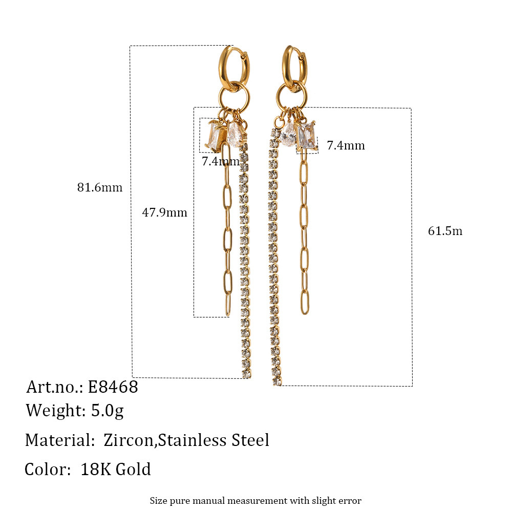 Boucles D'Oreilles Pendantes Pour Femme, Élégantes, À Pampilles, En Acier Inoxydable Doré Et Zircon, Collection Simple Series. 