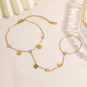 Chaîne De Main Pour Femme En Acier Inoxydable Doré Avec Strass En Forme De Cœur h5 Image2
