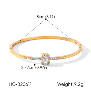 Bracelet Jonc De Luxe Simple Pour Femme, De Forme Rectangulaire, En Acier Inoxydable Imperméable, Couleur Or, Orné De Zircon. h5 Image2