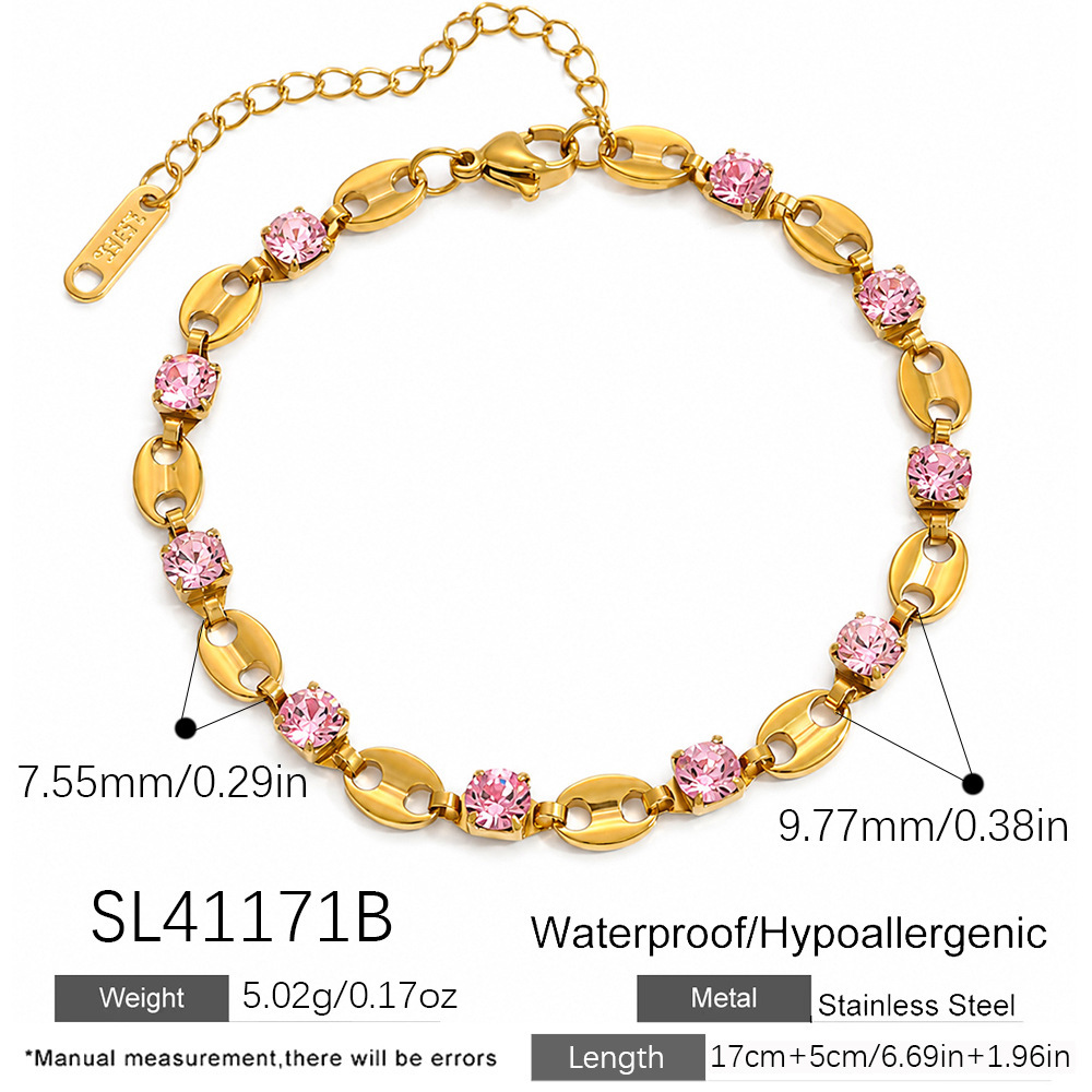 Bracelet Chaîne Simple En Acier Inoxydable Étanche Couleur Or Avec Zircon Pour Femme 