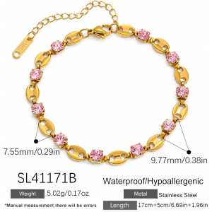 Bracelet Chaîne Simple En Acier Inoxydable Étanche Couleur Or Avec Zircon Pour Femme h5 