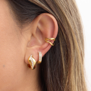 Boucles D'Oreilles Créoles Pour Femmes, Style Rétro, Forme Irrégulière, En Acier Inoxydable, Étanches, Couleur Or, Collection Simple Series h5 Image2