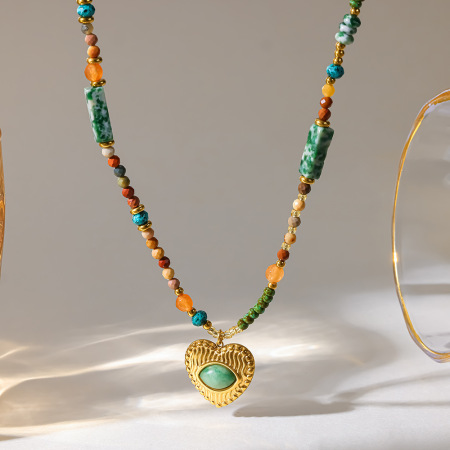 Colliers pendentifs pour femmes en acier inoxydable, couleur or, avec pierre naturelle et motif œil de diable 2