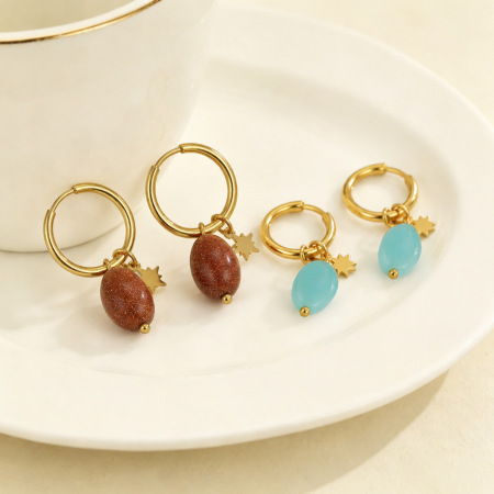 Boucles d'oreilles pendantes pour femmes Daily Star, en acier inoxydable, couleur or, collection romantique 2