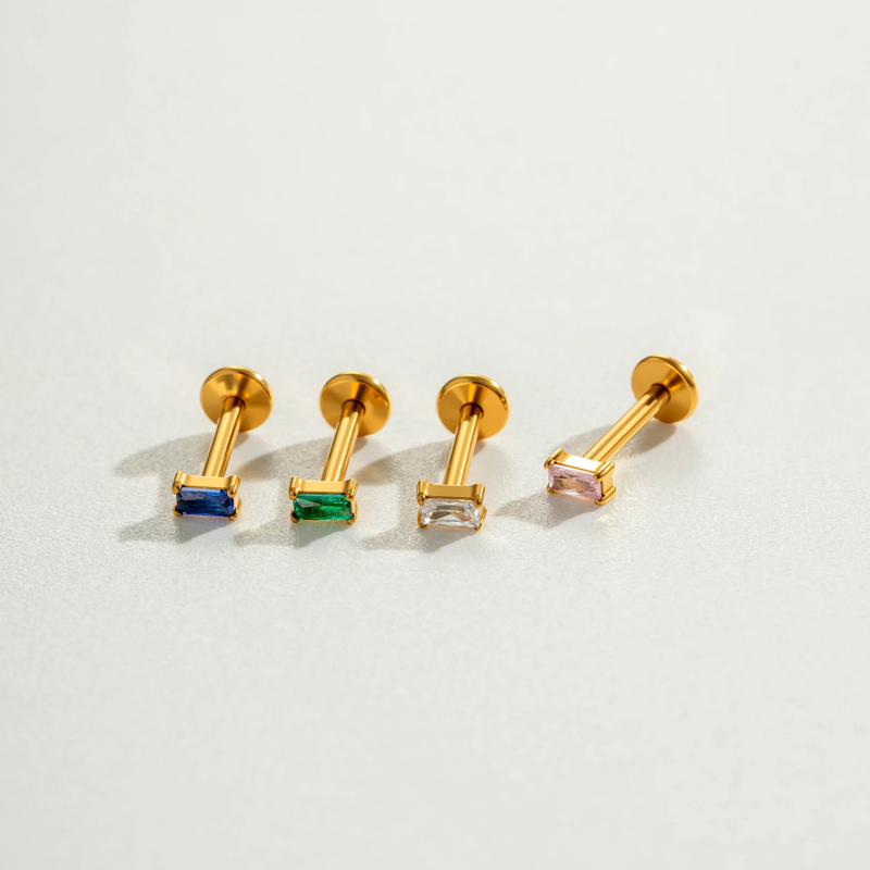 Boucles D'Oreilles Piercing Pour Femmes, En Alliage De Titane Rectangulaire, Couleur Or, Avec Zircon, Collection Simple Series h5Image6
