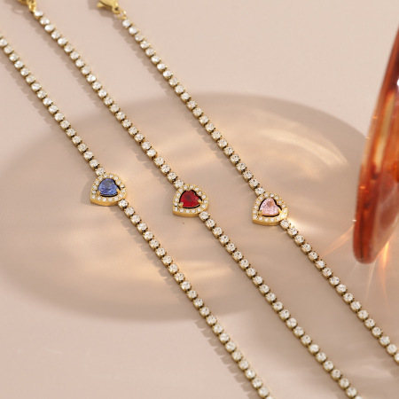 Bracelet à breloques pour femme en acier inoxydable doré, orné de strass et de zircon, avec un cœur de luxe 2
