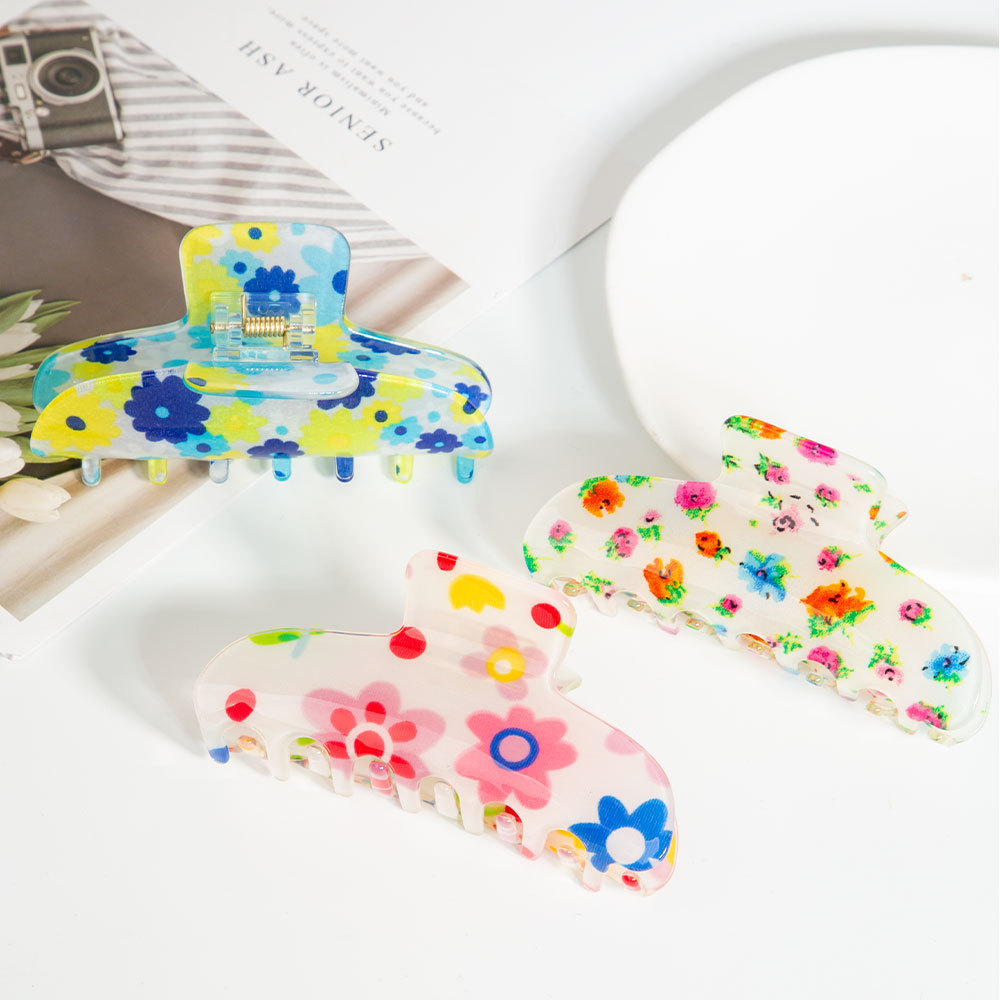 Pinces À Cheveux En Acétate À Motif Léopard Fleuri Multicolore, Collection Simple Series Image3